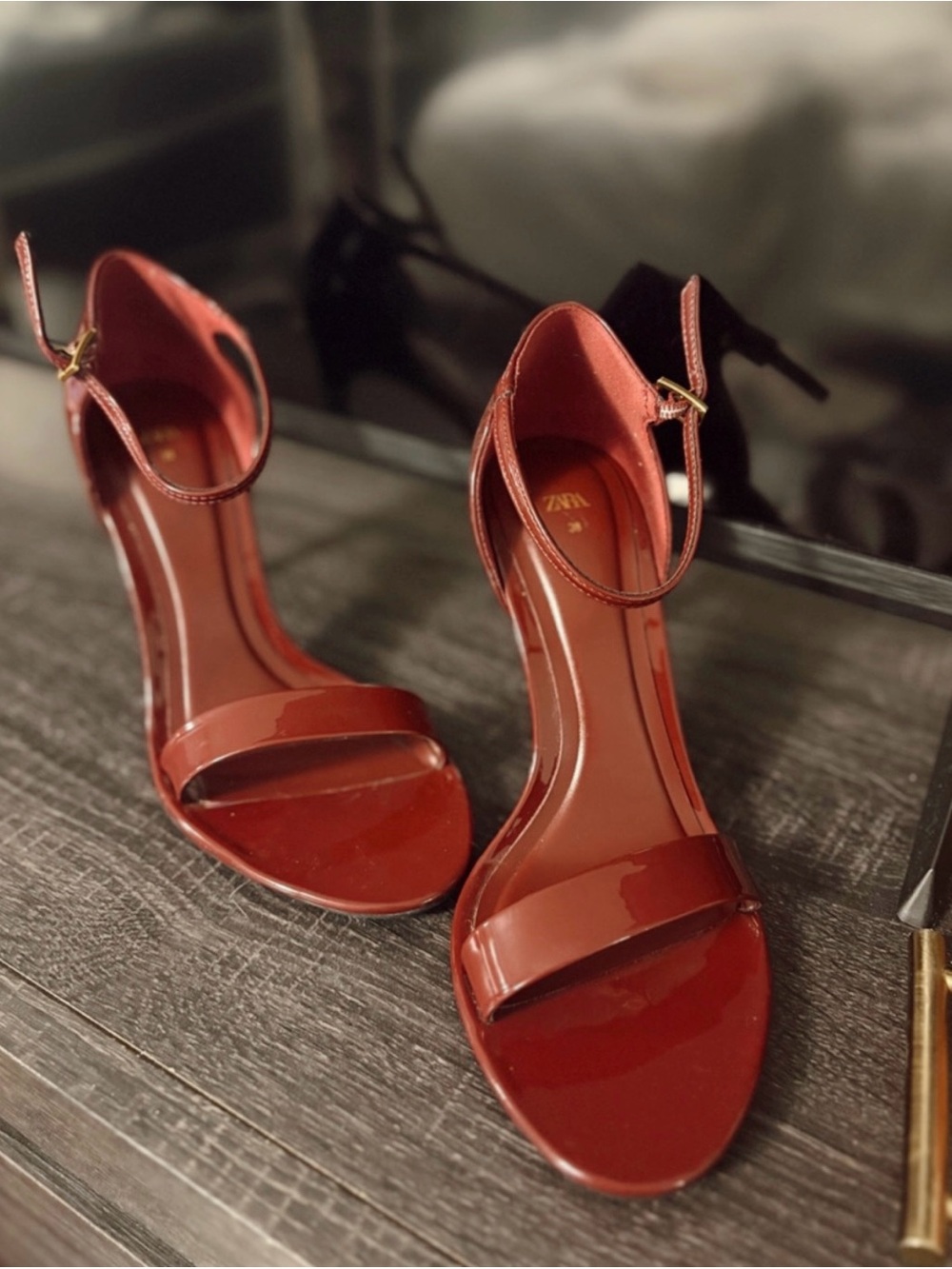 Zara Burgundy Ankle Strap Heels Size 38